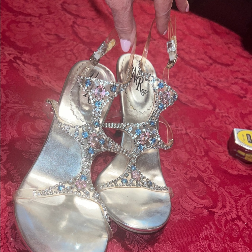 Vintage Wild Rose Elegant Silver, Pink and Rhinestone Women's Sandals